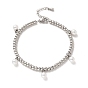 304 Stainless Steel Plastic Pearl Charm Bracelet with 201 Stainless Steel Round Beads for Women