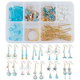 SUNNYCLUE DIY Ocean Theme Dangle Earring Making Kits, Including Glass Beads, Alloy Pendants, Brass Linking Rings & Cable Chain & Pins & Jump Rings