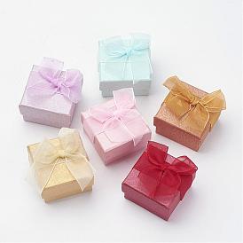 Cardboard Ring Boxes, with Organza Bowknot, Square