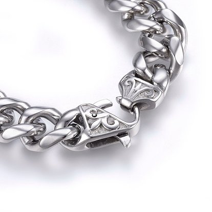 304 Stainless Steel Curb Chains Bracelets, with Lobster Claw Clasps