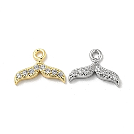 Brass Micro Pave Clear Cubic Zirconia Charms, Fishtail Shape