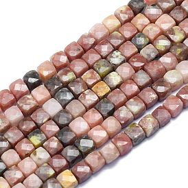 Natural Plum Blossom Jade Beads Strands, Cube, Faceted