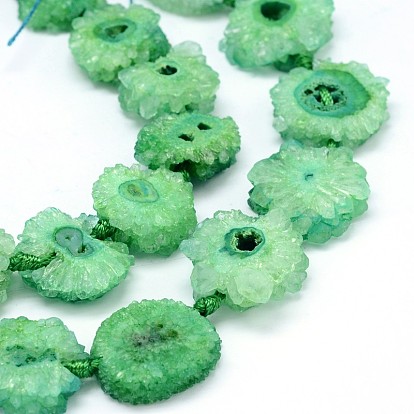 Dyed Natural Druzy Geode Agate Nugget Bead Strands, 20~26x19~25x7~8mm, Hole: 1mm, about 19~20pcs/strand, 17.3 inch