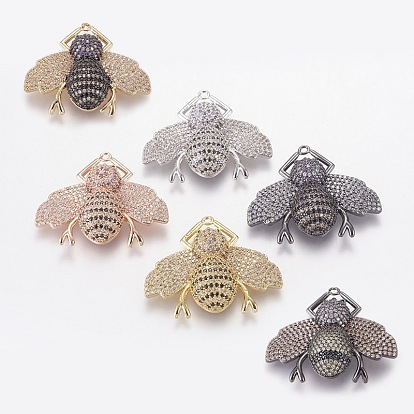 Brass Micro Pave Cubic Zirconia Pendants, Insect, Nickel Free & Lead Free & Cadmium Free