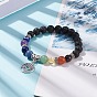 Natural Lava Rock and Natural Stone Stretch Bracelets, with Elastic Crystal Thread, Alloy Beads and Lampwork Bead