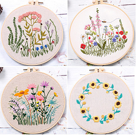 DIY Flower Pattern Embroidery Kits, Including Printed Cotton Fabric, Embroidery Thread & Needles, Plastic Embroidery Hoop