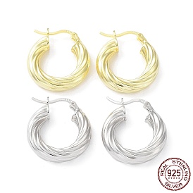 925 Sterling Silver Hoop Earrings, Twist Wire, with S925 Stamp