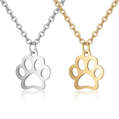 201 Stainless Steel Pendants Necklaces, Dog's Paw