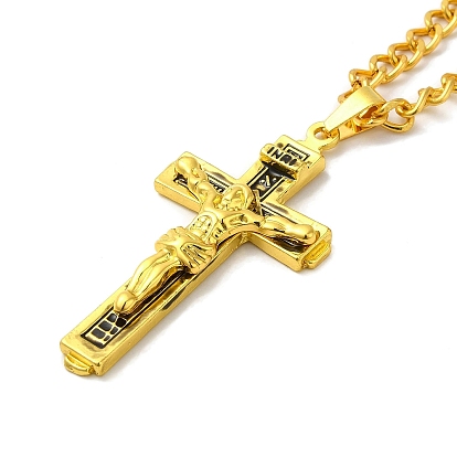 Collier pendentif croix avec jésus en alliage avec chaînes en fer