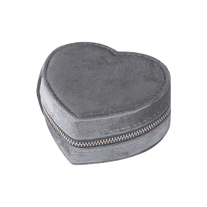 Heart Velvet Jewelry Storage Zipper Boxes, Jewelry Organizer Travel Case, for Necklace, Ring Earring Holder