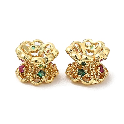 Rack Plating Brass Cubic Zirconia Spacer Beads, Cadmium Free & Lead Free, Long-Lasting Plated, Flower