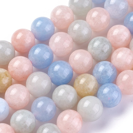 Perles naturelles de quartz brins, imitation couleur morganite, teint, ronde