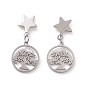 304 Stainless Steel Butterfly with Star Dangle Stud Earrings for Women