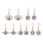 304 Stainless Steel Dangle Earrings, Alloy Enamel & Rhinestone Evil Eye Pendant Earring for Women