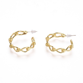 Semicircular Brass Stud Earrings, Half Hoop Earrings, with 925 Sterling Silver Pin and Plastic Ear Nuts, Long-Lasting Plated