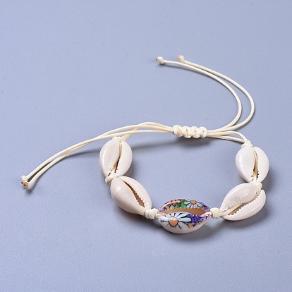 Ensembles de bijoux de collier et de bracelets de coquille de cauris réglable, avec cordon en polyester ciré coréen écologique