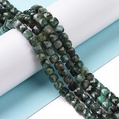 Natural Emerald Quartz Beads Strands, Faceted, Cube