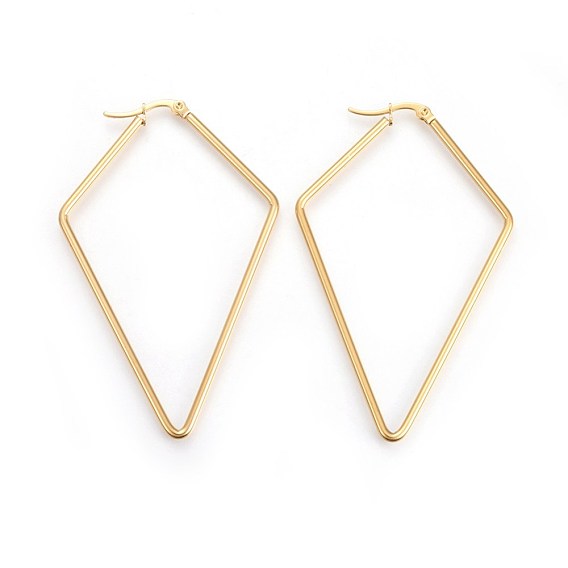 201 Stainless Steel Angular Hoop Earrings, with 304 Stainless Steel Pin, Hypoallergenic Earrings, Rhombus