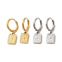Crystal Rhinestone Rectangle with Star Dangle Hoop Earrings, 304 Stainless Steel Jewelry for Women
