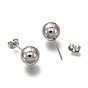 304 Stainless Steel Ball Stud Earrings, with 316 Stainless Steel Pin & Earring Backs, Round