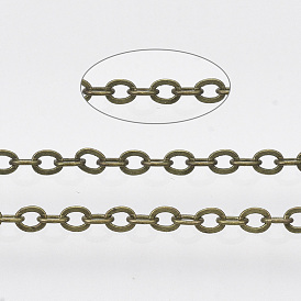 Brass Coated Iron Cable Chains, Soldered, with Spool, Flat Oval