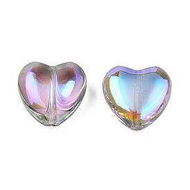 Perles en verre electroplate transparent , de couleur plaquée ab , cœur
