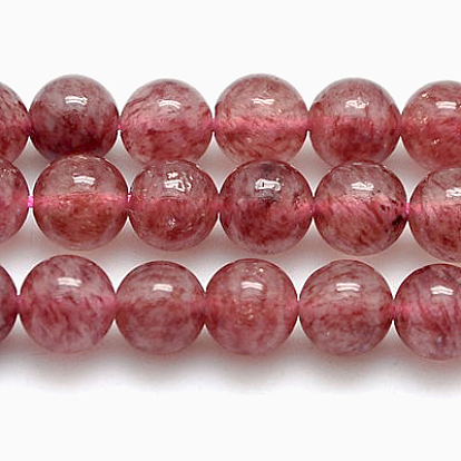 Naturel de fraise de quartz brins de perles, ronde