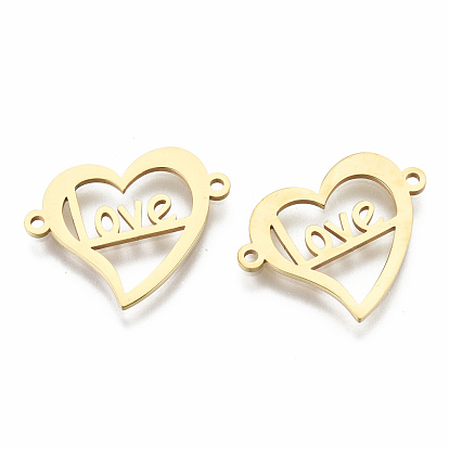 201 Stainless Steel Links Connectors, Laser Cut, for Valentine's Day, Heart with Word Love