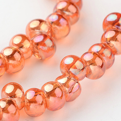 Teardrop Full Rainbow Plated Glass Bead Strands, 6x4mm, Hole: 1mm, about 100pcs/strand, 15.3 inch