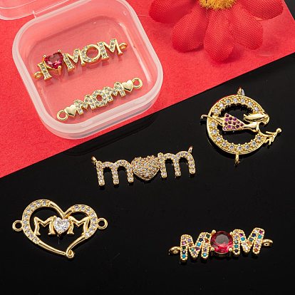 6Pcs 6 Style Brass Micro Pave Cubic Zirconia Pendants, with Snap on Bails, for Mother's Day, Long-Lasting Plated