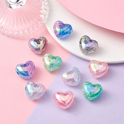 10Pcs 5 Colors Transparent Crackle Acrylic Beads, Gradient Color, Heart