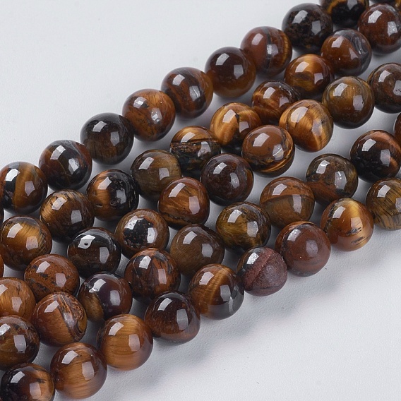Chapelets de perles oeil de tigre naturelles, classe ab, ronde, 6mm, Trou: 0.8mm
