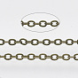 Brass Coated Iron Cable Chains, Soldered, with Spool, Flat Oval