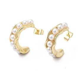 Brass Bean Pod Stud Earrings with ABS Imitation Pearl Beaded for Women
