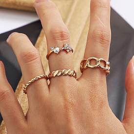 Stylish and Bold Gold Chain Ring Set for Women - 4 Piece Twisted Design Joint Rings Combo