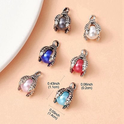 6 Bags 6 Colors Tibetan Style Alloy Charms, ABS Plastic Imitation Pearl Beads, Cadmium Free & Lead Free, Claw