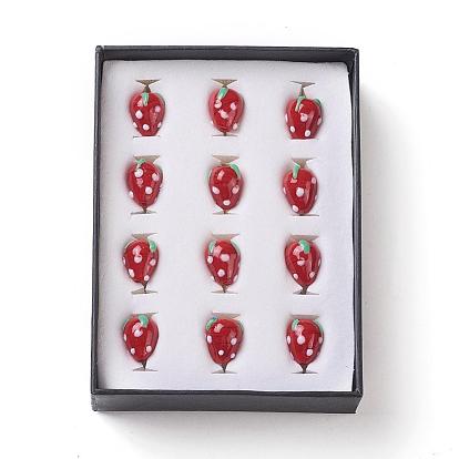 Strawberry Handmade Lampwork Beads, 12~13x17~18mm, Hole: 2mm, about 12pcs/box