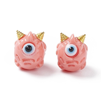 Halloween Opaque Resin Beads, with Golden Tone Alloy Horns, Single-Eye Monster