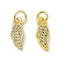 Brass Micro Pave Clear Cubic Zirconia Charms, with Jump Ring, Wing Charm