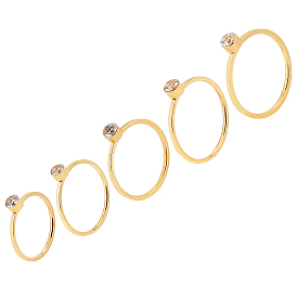 Unicraftale 5шт 5 стильные плоские круглые кольца со стразами, ионное покрытие (ip) 304 тонкие кольца из нержавеющей стали для женщин, золотые
