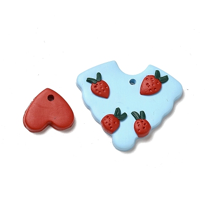 Ensembles de pendentifs en argile polymère faits à la main, coeur & coeur avec breloque fraise