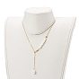 Adjustable Brass Lariat Necklaces, with Natural Pearl Beads, White