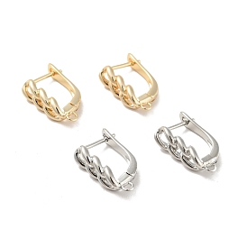 Twisted Chain Shape Rack Plating Brass Hoop Earring Findings with Latch Back Closure and Horizontal Loop, Long-Lasting Plated, Cadmium Free & Lead Free