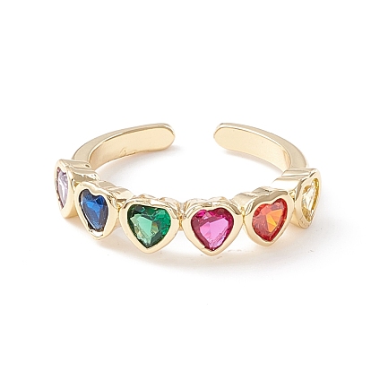 Colorful Cubic Zirconia Heart Cuff Ring, Infinity Love Brass Open Ring for Women, Cadmium Free & Lead Free