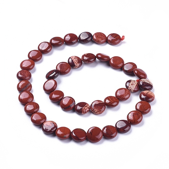 Rouge naturel perles de jaspe brins, plat rond