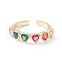 Colorful Cubic Zirconia Heart Cuff Ring, Infinity Love Brass Open Ring for Women, Cadmium Free & Lead Free
