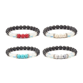 Bracelet extensible pierre de lave naturelle & opalite & pierres précieuses, bijoux aux huiles essentielles pour femmes