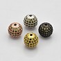 Brass Micro Pave Grade AAA Cubic Zirconia Beads, Cadmium Free & Nickel Free & Lead Free, Round, Olive Drab