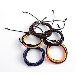 Adjustable Leather Multi-Strand Bracelets, with Waxed Cord, 57mm