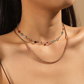 Colorful Crystal Diamond Blade Chain Multilayer Necklace - European and American Style